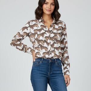 JANE + DELANCEY Zebra Print Button Front Shirt size L